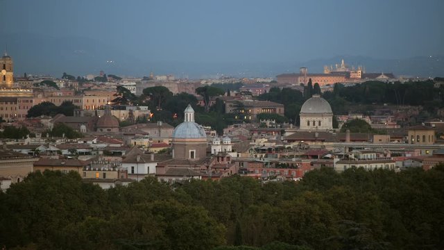 City of Rome Panorama ay Sunset. Famous Historic Buildings and the Cityscape. European Destination.