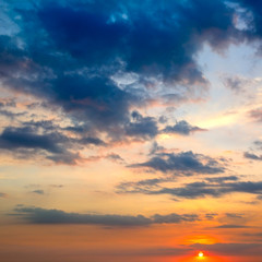 Sky and bright sunrise over the horizon.