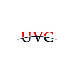 Initial letter UVC, overlapping movement swoosh horizon logo company design inspiration in red and dark blue color vector