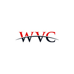 Fototapeta premium Initial letter WVC, overlapping movement swoosh horizon logo company design inspiration in red and dark blue color vector