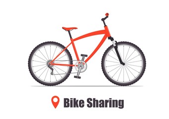 Modern city or mountain bicycle for bike sharing service. Multi-speed sport bicycle for adults. Bike sharing concept illustration, vector.