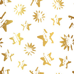Obraz premium Vector golden textured stars seamless pattern. Christmas and new year design for wrapping paper and wallpaper.
