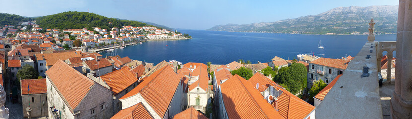 Fototapeta premium Panoramic view of Korcula old town. Croatian island in the Adriatic Sea. Croatia