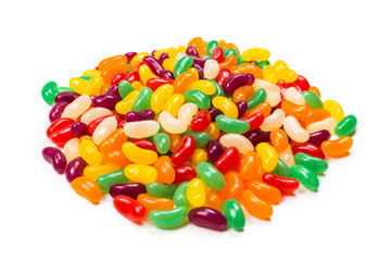 Colorful jelly beans isolated on white.