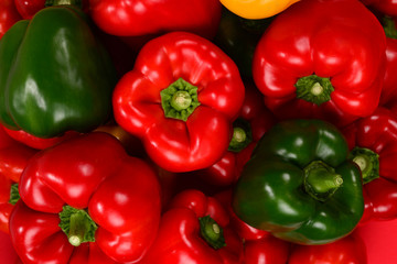 Fresh red, green, yellow bell pepper background.