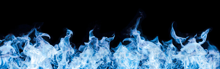 blue flames on black - obrazy, fototapety, plakaty