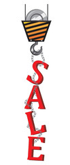 A vector stock illustration with crane hook and red word sale on a chain isolated on white background for design and dealers