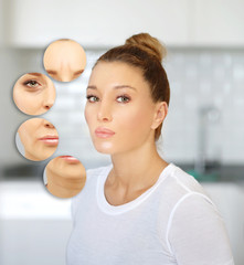 Aging. Mature woman-young woman.Face with skin problem.Showing photos before and after