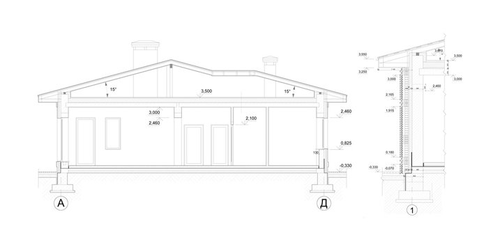 Set of detailed private house facade elements, architectural technical drawing, vector 