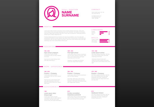 Minimalist Resume Layout with Pink Elements