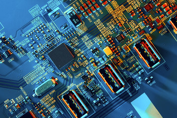 Electronic circuit board close up.