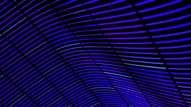 Futuristic technological concept, abstract wavy net of horizontal blue lines flowing on black background, seamless loop. Animation. Wavy texture of parallel stripes.