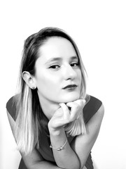 young woman, black and white head photoshoot