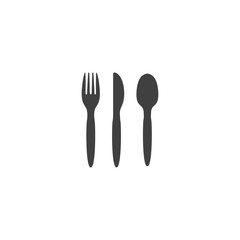 Spoon, fork and knife icon in black color on a white background