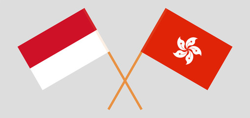 Hong Kong and Indonesia. Hongkong and Indonesian flags