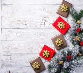 Christmas red and golden gift boxes