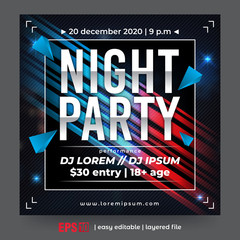 Social Media Post Template for Night Club Party Banner in Modern Design