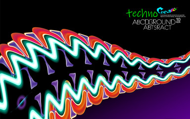 Neon glowing hi-tech futuristic abstract background. Design curved Sample of extraterrestrial technology. Layout cover blue and black, dark vector illustration. Edge material UFO future concept