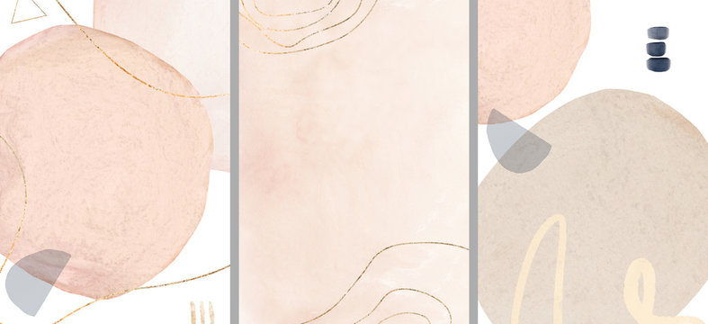 Fototapeta Ready to use Card. watercolor Illustration and gold,  isolated on white background. Abstract modern  print. Template