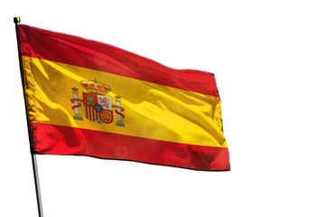 Fluttering Spain flag on clear white background isolated.