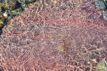 Fototapeta na wymiar Background of shiny pebbles on the river bottom.