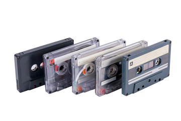 Old cassette tapes in a row