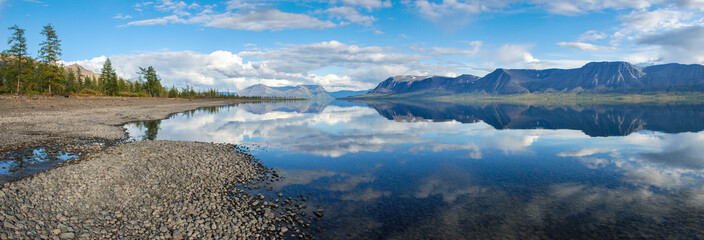 Panorama of lake Lama on the Putorana plateau.