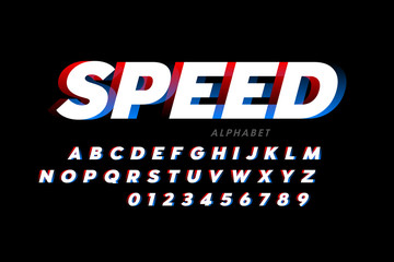 Speed sport style font, alphabet and numbers