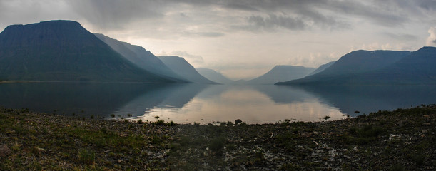 Panorama of lake Lama on the Putorana plateau.