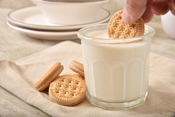 Dunking a cookie in milk