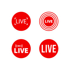 Set of live streaming icons. Red symbols and buttons of live streaming, broadcasting, online stream. Lower third template for tv, shows, movies and live performances. Vector illustration