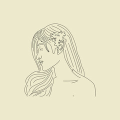 sketch of young woman with long hair