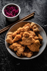 Delicious crispy fried chicken breast strips.