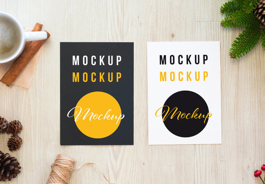 2 Card Mockups in a Holiday Scene