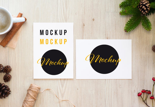 2 Card Mockups in a Holiday Scene