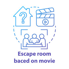 Escape room based on movies blue gradient concept icon. Film theme quest idea thin line illustration. Strategy teamwork game. Team solving problem. Vector isolated outline drawing