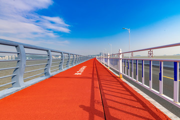 The scenery of the artificial island construction bridge at the Port-Zhuhai-Macao Bridge port in Zhuhai, Guangdong Province