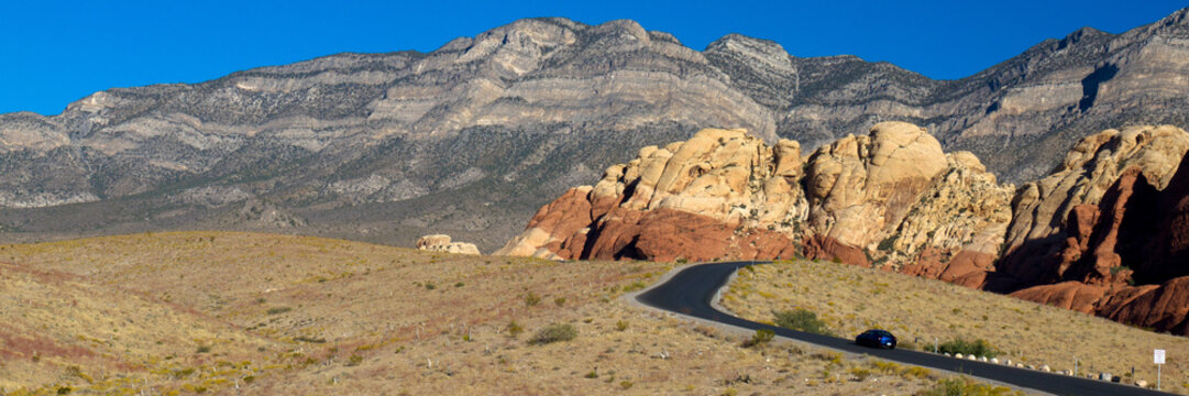 Panorama of Scenic Loop Drive in Red Rock Canyon National Conservation Area in Nevada