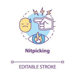 Nitpicking concept icon. Humiliation in family. Insulting partner. Bullying. Fault finding. Autocratic education idea thin line illustration. Vector isolated outline drawing. Editable stroke