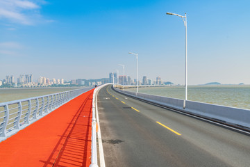 The scenery of the artificial island construction bridge at the Port-Zhuhai-Macao Bridge port in Zhuhai, Guangdong Province