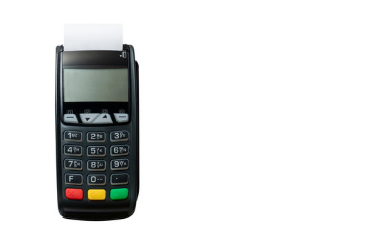 Top view shot of Credit card reader isolated on white background