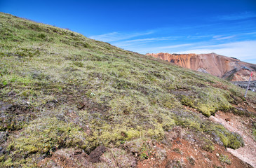Mountains and rocks of Landmannalaugar, Iceland on a sunny day
