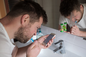 Hygiene, morning routine and teeth cleaning concept.