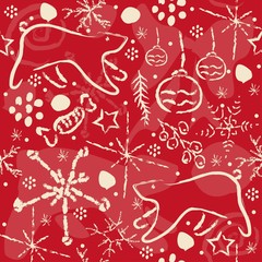 Cute Pattern with abstract stars, doodles, snow, melody note, rays, etc.