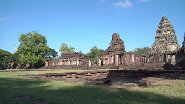The beautiful stone castle in Phimai historical park. Prasat Hin Phimai ancient Khmer Temple in Nakhon Ratchasima Thailand. .Phimai stone castle built from laterite stone in Angkorian period arts