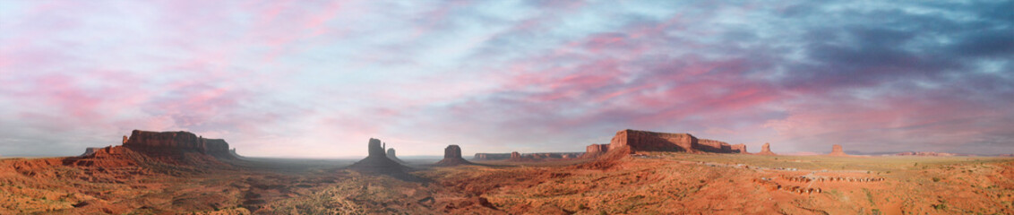 Fototapeta na wymiar Aerial panoramic view of Monument Valley National Park at summer sunset, United States