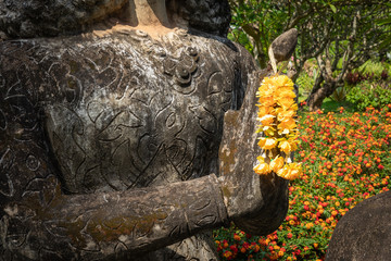 Buddha park Xieng Khouane in Vientiane, Laos. Famous travel tourist landmark of Buddhist stone...
