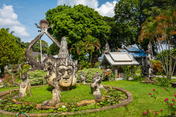 Buddha park Xieng Khouane in Vientiane, Laos. Famous travel tourist landmark of Buddhist stone...