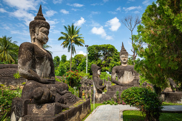 Buddha park Xieng Khouane in Vientiane, Laos. Famous travel tourist landmark of Buddhist stone...