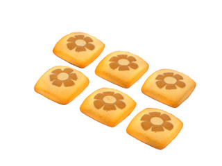Six square sandy cookies isolated on the white